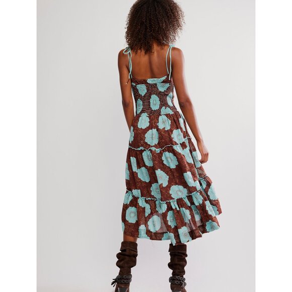 🆕 FREE PEOPLE Adriel Midi Dress / Nutmeg Combo - Picture 3 of 8